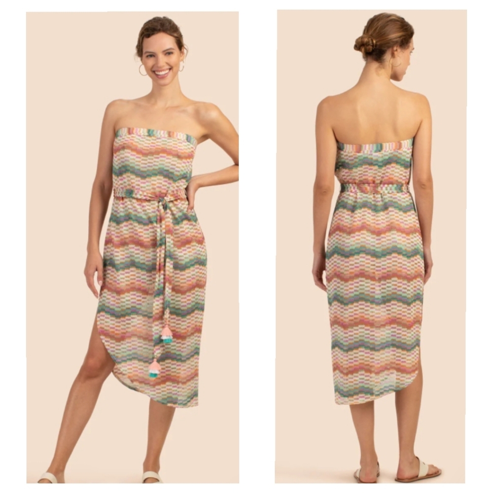 TRINA TURK Mirage Crochet Bandeau Midi Cover-Up Dress